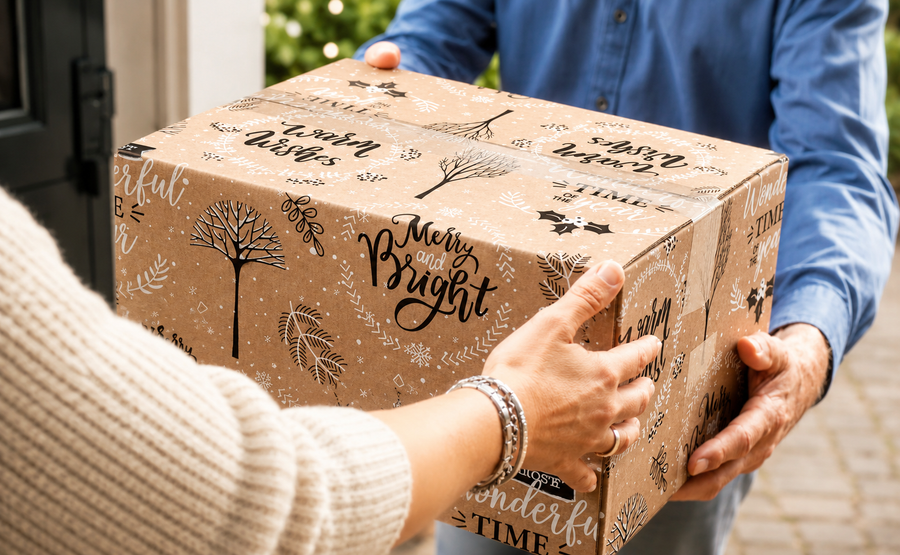 Kerstpakket wordt overhandigd